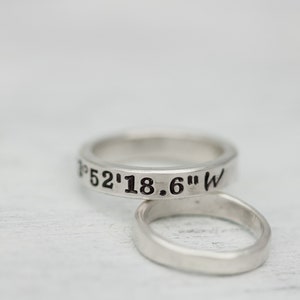 Latitude Longitude, Coordinates Ring, Sterling Silver, 14k Yellow Gold, 14K Whit Gold, Custom, Personalized