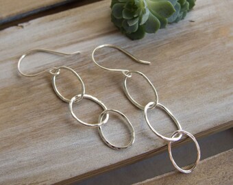 Sterling and Fine Silver Triple Hoop Dangle Earrings, Classic Earrings