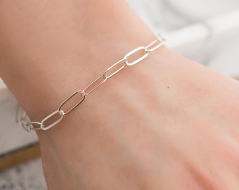 Sterling Silver Paperclip Chain Bracelet • Oval Link Bracelet • 925 Sterling •. Silver Layering Bracelet • Charm Bracelet