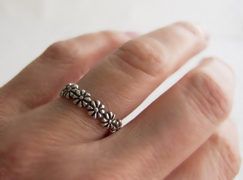 Daisy Ring, I Pick You Engraved Flower Ring, Silver Daisy Ring, Sterling Silver Rings For Women, Daisy Chain Ring Band, Silver Stacking Ring image 5