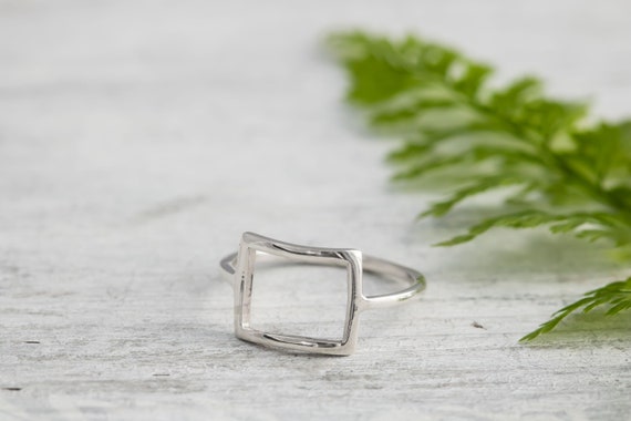 925 Sterling Silver Open Square Ring For Women •  Geometric Ring • Modern Midcentury • Women's Trendy Fashion  • Women's Everyday Jewelry