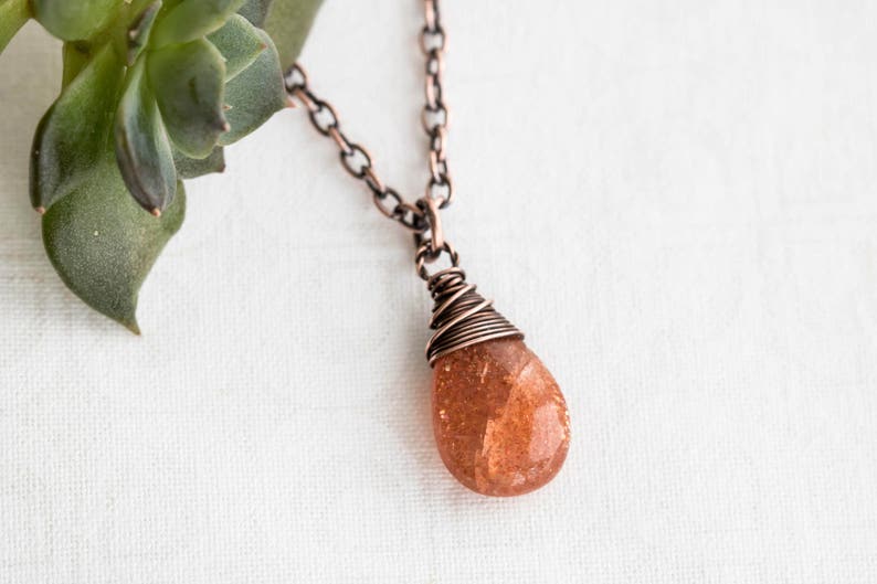 Sunstone Necklace Sunstone Pendant Copper Wire Wrapped Etsy