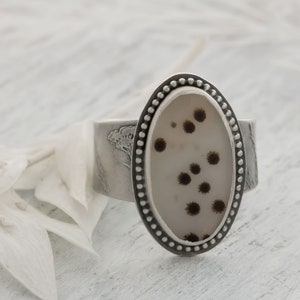 Beautiful Sterling Silver Dendritic Agate Ring • Artisan Rings for Women • Unique Statement Rings • Scenic Dendritic Agate, Floral Jewelry