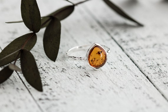 Baltic Amber Ring • Sterling Silver Ring • Genuine Baltic Amber •  Statement Ring • Amber Wedding Ring • Chunky Amber Ring