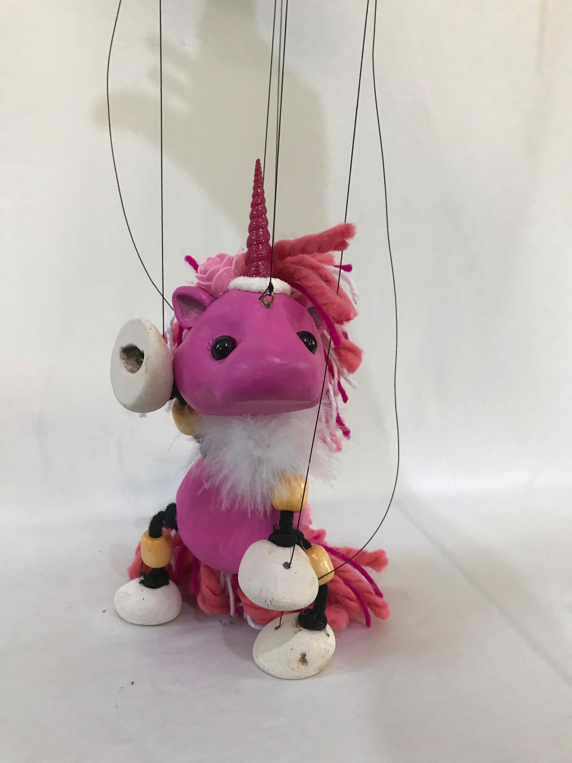 Pink Unicorn puppet handcrafted by The Squeaking Etsy