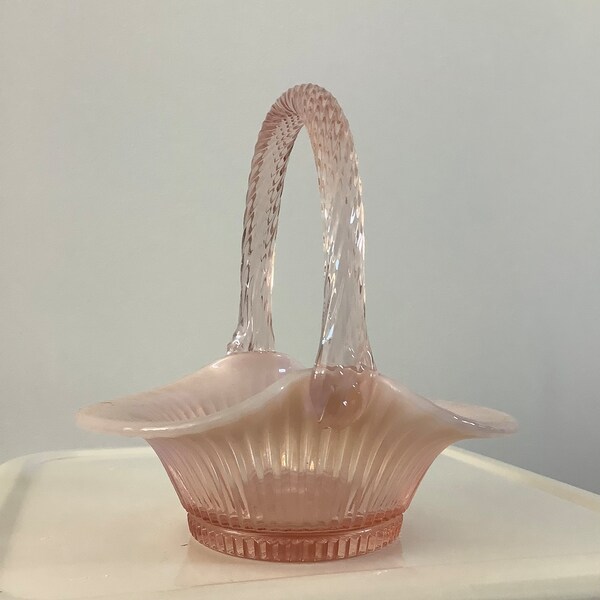 Vintage Pink Art Glass Basket, signed FENTON, Perfect Condition, RARE