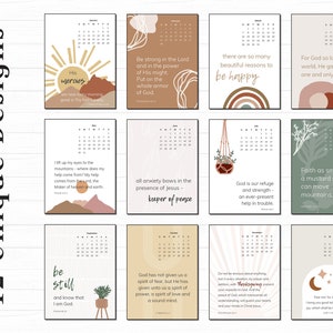 Boho Printable Calendar for 2024 with Bible Verses 5x7 and Letter Size image 1