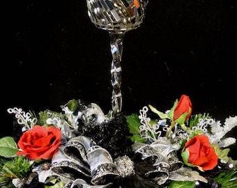 Black Silver Mosaic Candle Wreath,Elegant Black Silver Christmas Centerpiece,Black Silver Wedding Candle Arrangement,New Year&#39;s Centerpiece