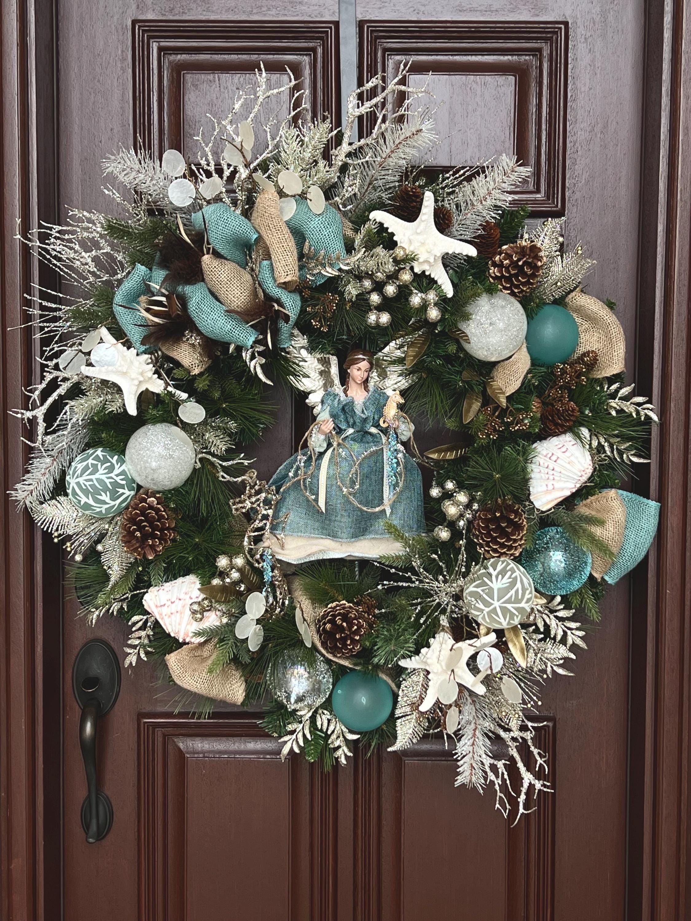 クリスマス HAPPY HOLIDAYS WREATH LARGE XL Coastal Christmas Wreath,large Luxury Double Door Holiday