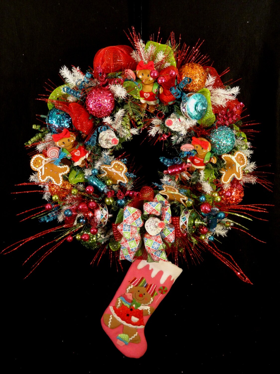 Large Gingerbread Lighted Christmas Wreathxl Christmas Etsy