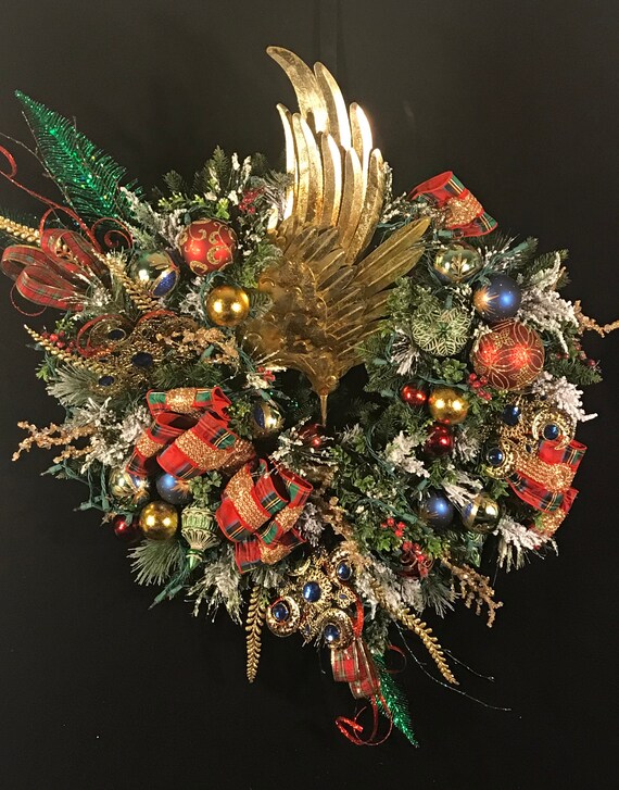 Elegant Large Lighted Christmas Wreath Jeweled Ornaments Angel Wing Christmas Wreath Angel Christmas Decor Luxury Wreath Xl High End Wreath