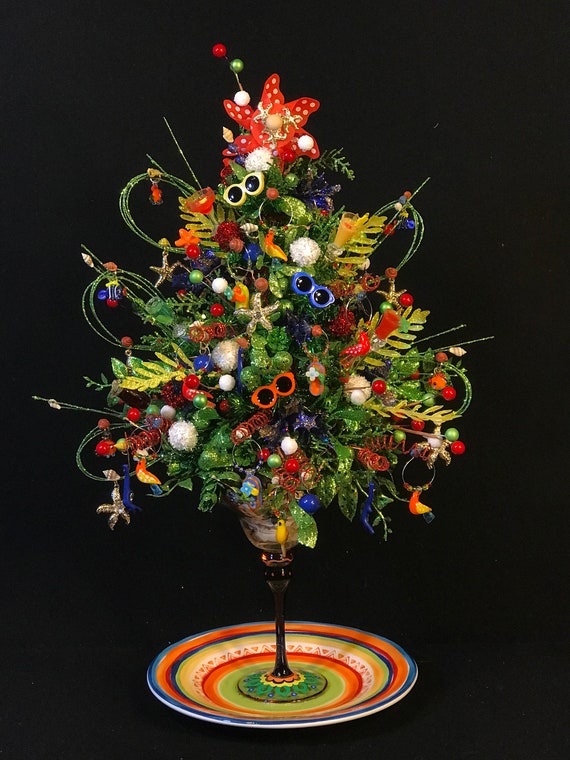 Small Lighted Beach Treemargarita Glass Christmas Treebeach Etsy