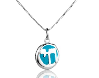 Collier Jérusalem Chai en argent 925, pendentif hébreu en émail turquoise, cadeau pour jeune fille juive
