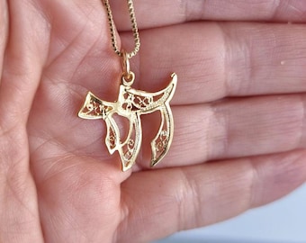 Pendentif Chai israélien | Collier Chai hébreu en filigrane - Judaica pour femme | Symbole de vie
