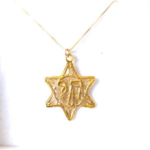 Collier vintage Étoile de David, symbole Chai, argent sterling plaqué or, fabriqué en Israël
