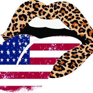 USA American flag Lips leopard cheetah print png digital downloads sublimation