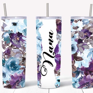 Nana - Blue - Floral - Tumbler - 20oz - Straight - digital downloads - PNG