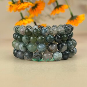 Natural Moss Agate Crystal Bracelets Healing Crystal Crafts Gemstone Bracelet