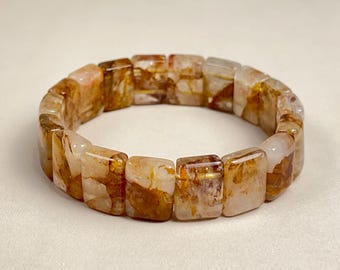 Natural Golden Healer Rhombus Beaded Row Soft Bangle Bracelet Double Drill Square Faceted Crystal