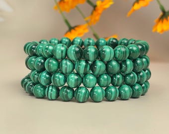 Natural Malachite Bracelet 8mm | Healing Protection Crystal Jewelry