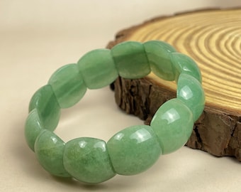 Green Aventurine Beaded Cuff Bracelet: Natural Crystal Bangle