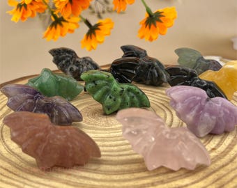 Carved Crystal Bat Figurine: Halloween Healing Crystals
