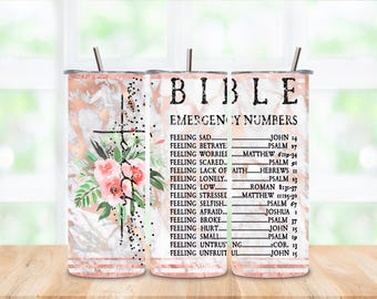 Bicchiere termico da 20 oz con numeri di emergenza della Bibbia