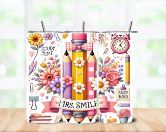 Bicchiere termico da 20 oz con motivo floreale a matita per insegnanti