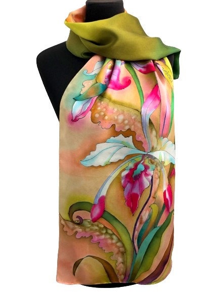 Silk Stripe Scarf in Tahitian Orchids