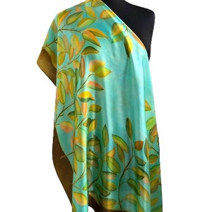 Silk Scarf Leaves Natural Motiv Silk Scarf Hand Painted Silk Scarf Anniversary Gift Women.