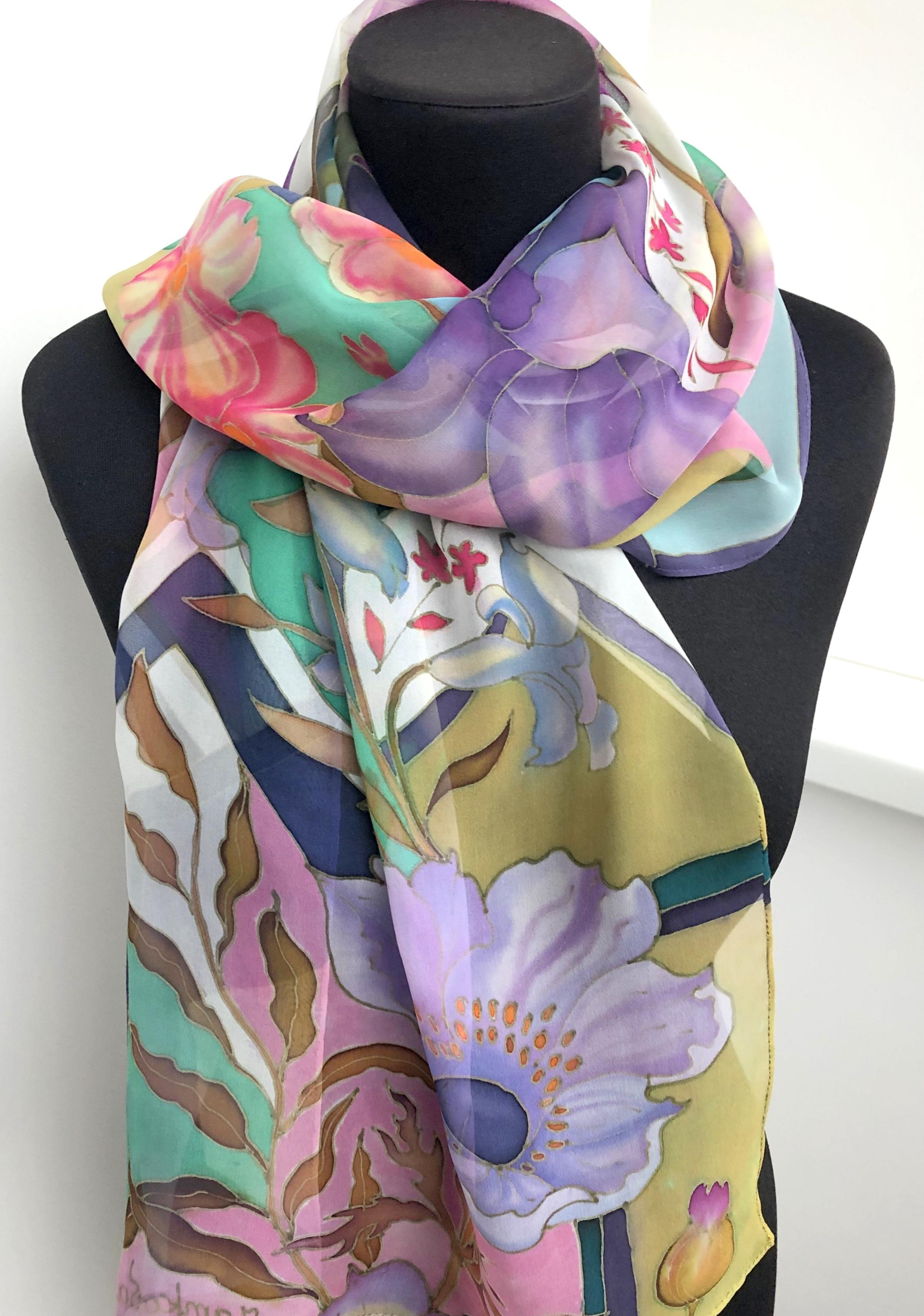 Scarf Design Geometry Handpainted Silk Scarf ′geometry′, Natural Chiffon, Gift for Woman. - Etsy