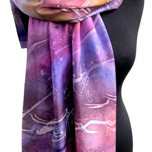 Hand Painted Unisex Silk Scarf ′Blue, Purple, Burgundy, Ocher′, Mother's Day Gift, Holiday Gifts.