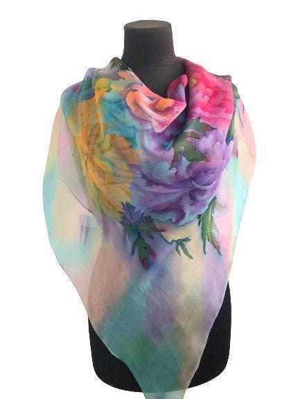 Foulard En Soie Suzanne Nagy - Peinture Bleue - Foulard Rectangulaire Pour Femme - Neuf - Made In France