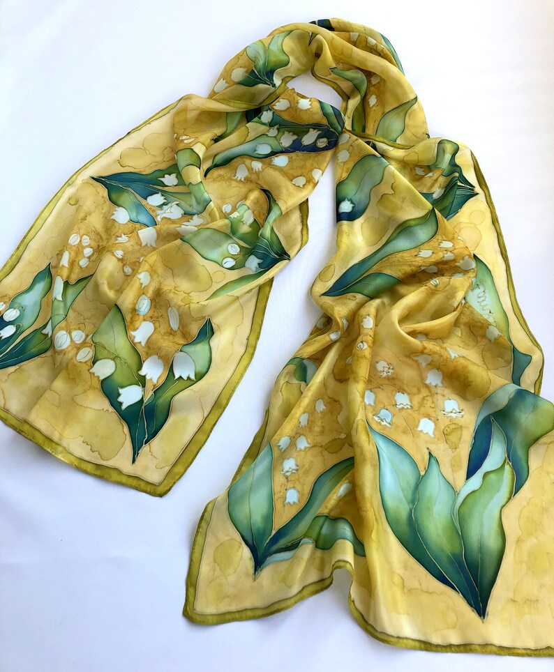 Hand Painted Silk Scarf Lilies of the Valley Floral Silk Scarf Etsy