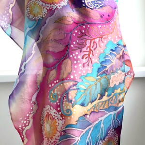 Silk scarf Leaves Natural motiv silk scarf Hand painted silk scarf Anniversary Gift women.