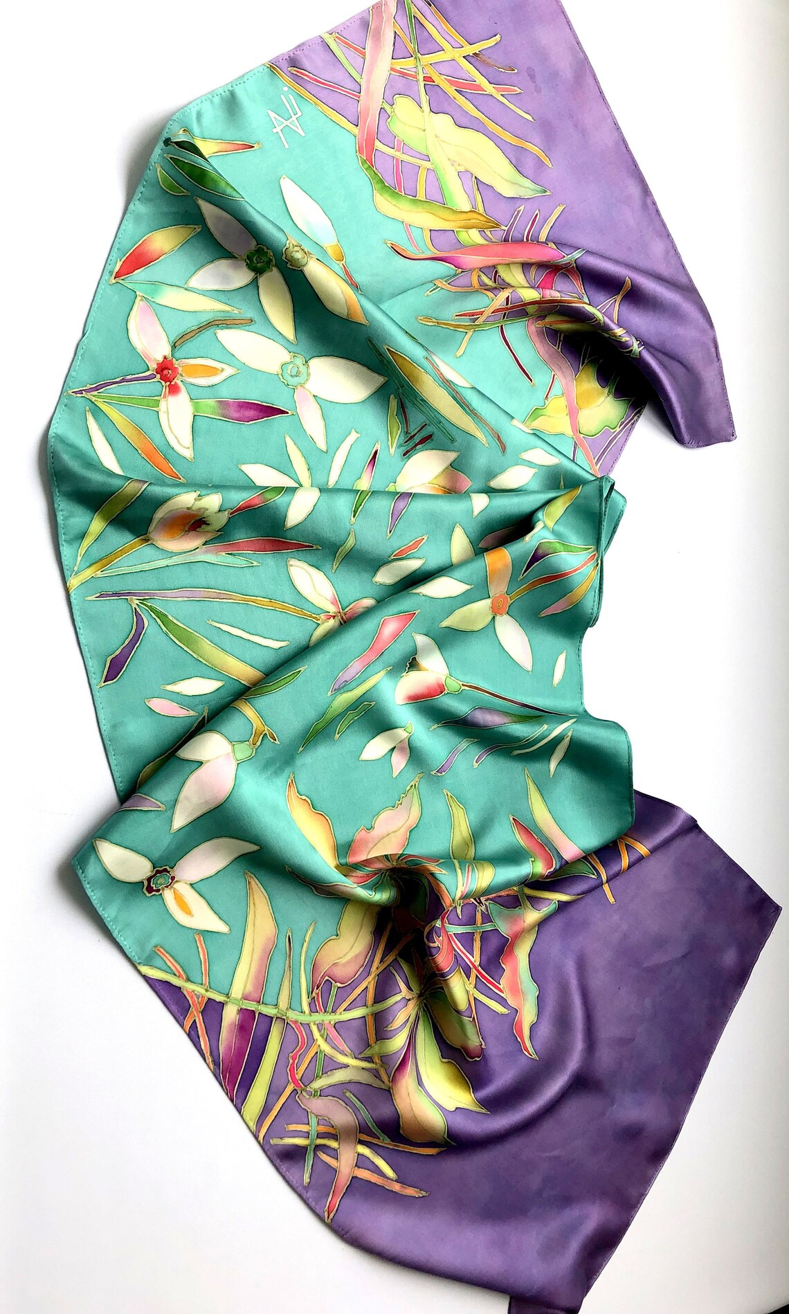 Hand Painted Satin Silk Scarf Snowdrops Gift Women Ready to - Etsy