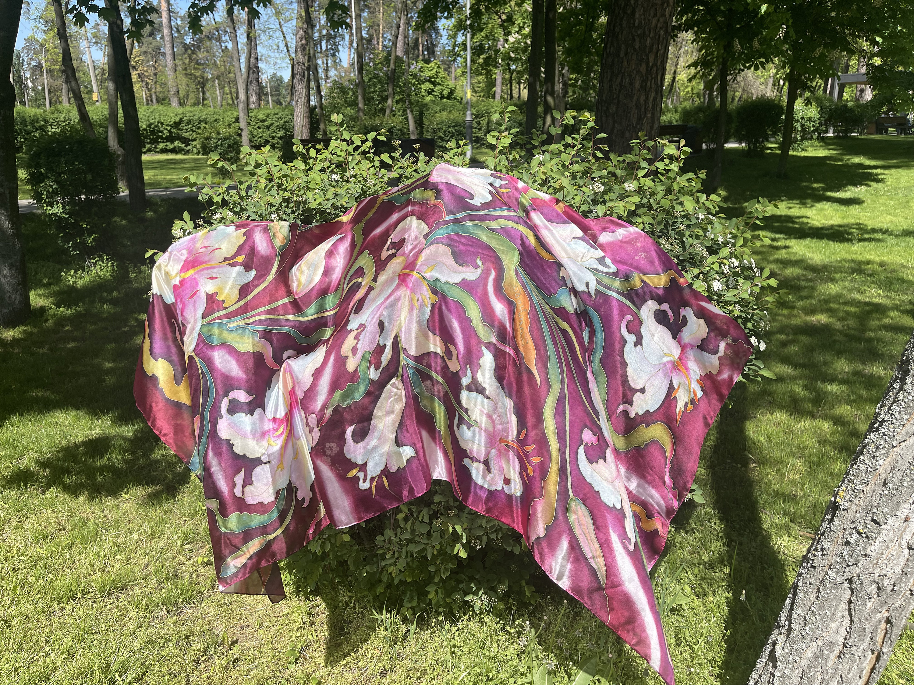Silk Wool Shawl, Large, Jade Floral