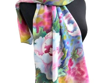 Silk scarf Peonies, painting - silk scarf, handmade silk scarf, silk scarf, anniversary, gift women, ready to ship.