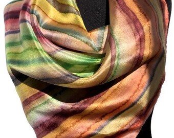 Hand-painted silk scarves sunny and stripe, natural silk, holiday gift, gift for her, ready to ship.