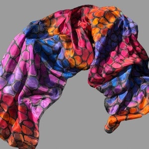 Hand-painted abstract silk scarf/ natural silk pongee/ hand rolled stiched/ gift for her/ ready to ship.