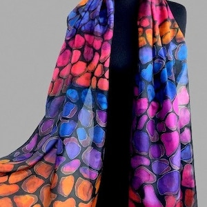 Hand Painted Abstract Silk Scarf/ Natural Silk Pongee/ Gift for Her and Mom/ Designer Scarf/ Birthday Gift.