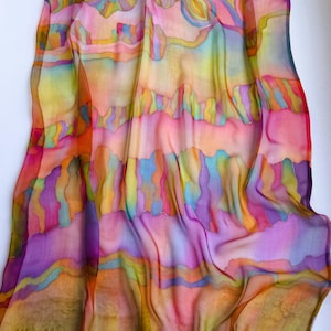 Hand Painted Large Silk Scarf Abstract Silk Scarf Gift for Her and Mom 67“ / 31”.