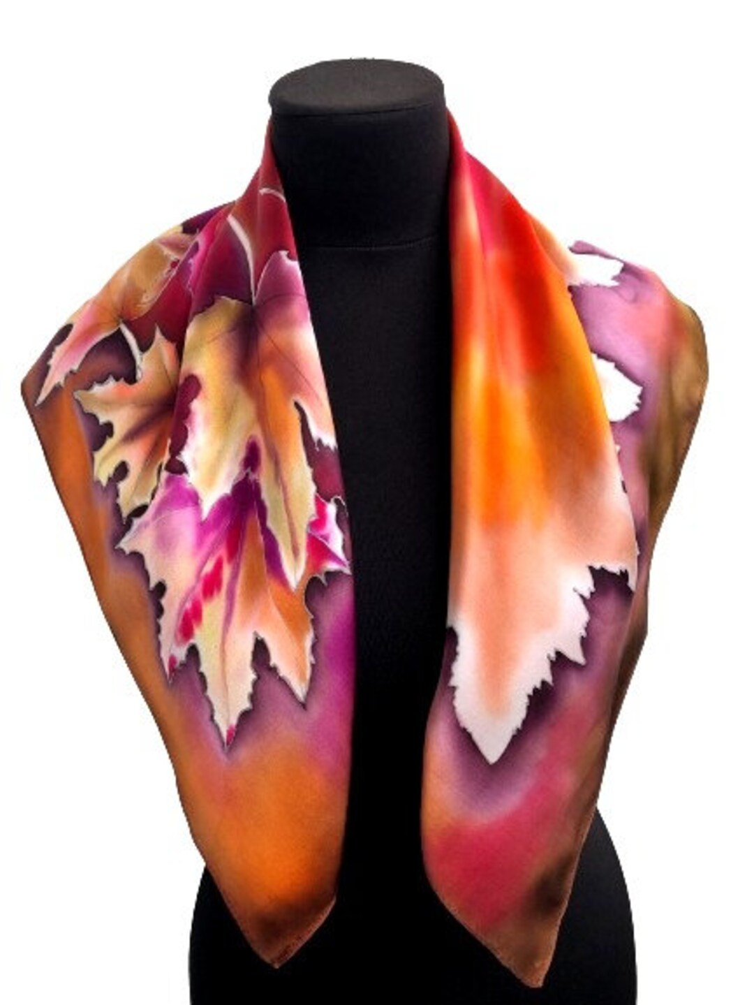 Foulard - soie - peint à la main - Dernières feuilles - 84 x 84 - Rec