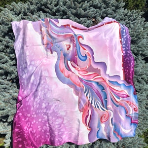 Hand Painted Silk Scarf Lilac Natural Crepe de Chine Handpain Gift Women Mother&#39;s Day Gift.