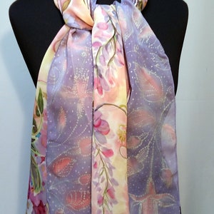 Silk Scarf Wisteria and Bird Silk Scarf Handpainted Flowers | Etsy