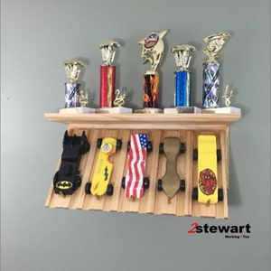 Five Car Derby Display, Wall Shelf, Pinewood, CubScout Derby Shelf, Trophy Shelf - Compact Design - WD33-5 - Includes Shipping