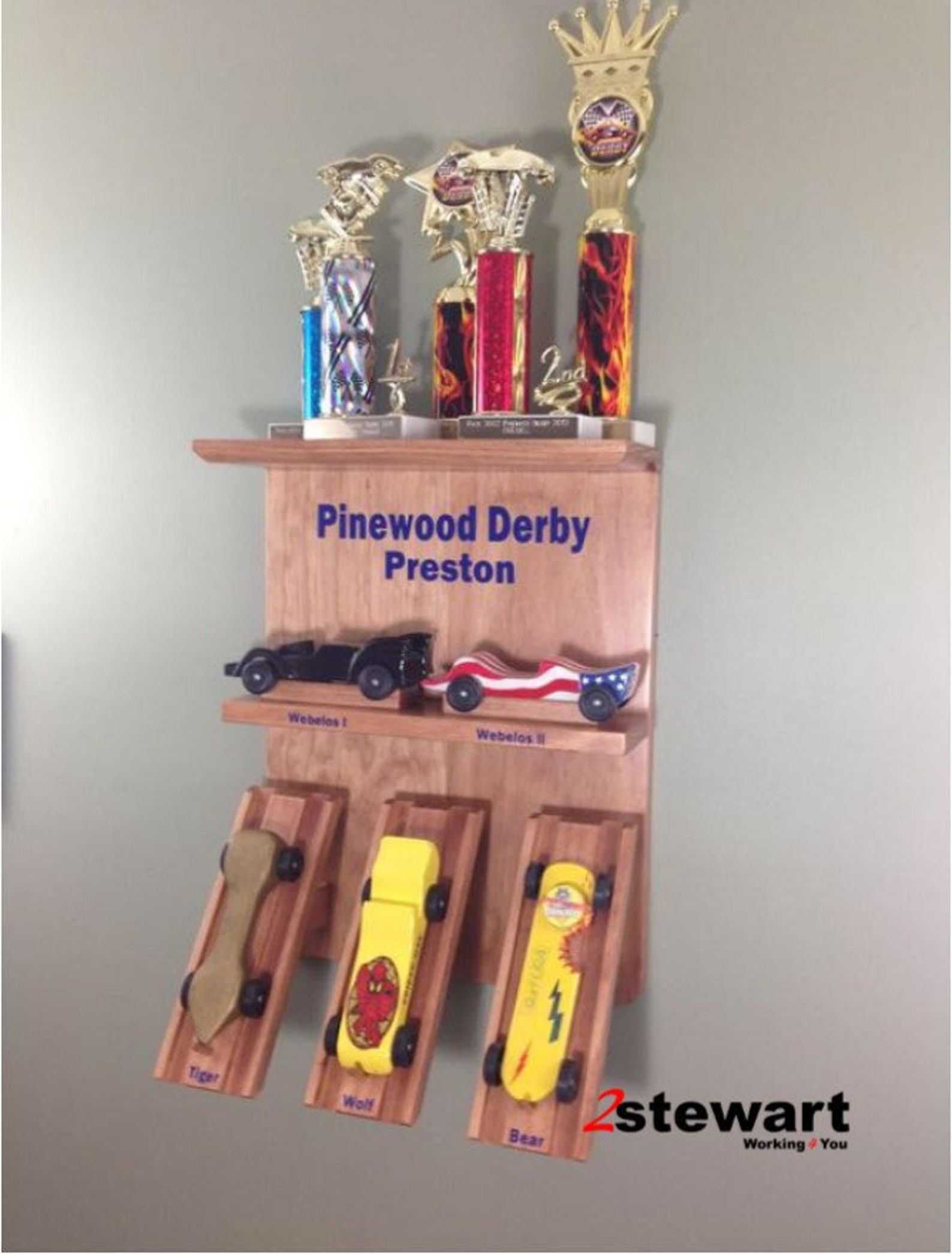 Pinewood Five Car Derby Display Derby Car and Trophy Shelf Etsy