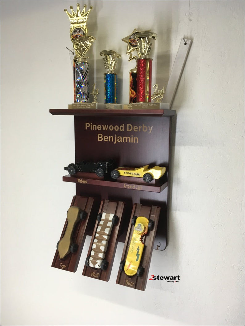 Pinewood Five Car Derby Display Derby Car and Trophy Shelf Etsy