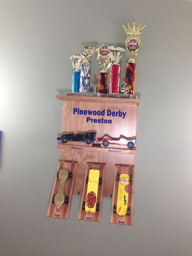 Pinewood Five Car Derby Display Derby Car and Trophy Shelf Etsy