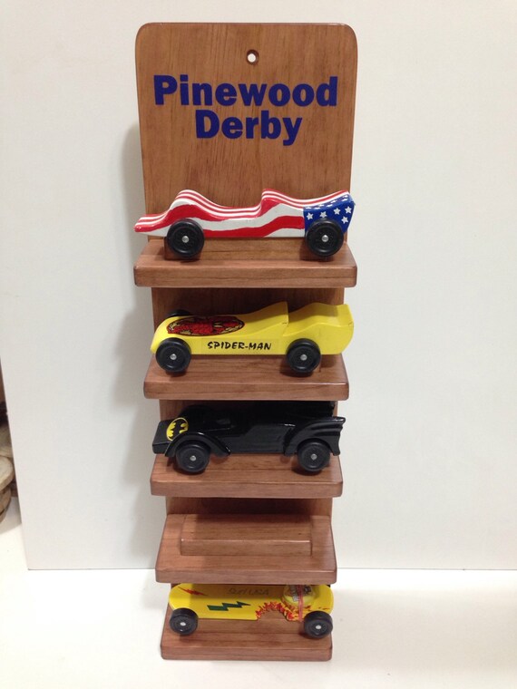 Pinewood Derby Car Cubscout Five Shelf Display Cherry Etsy